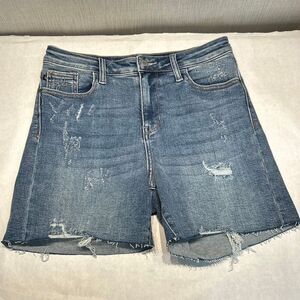 JUDY BLUE Denim Cutoff Shorts Sz Medium High Waist Distressed Blue JB15102